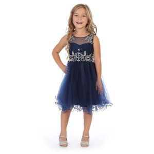 NAVY BLUE Illusion Shoulder Rhinestones Bodice